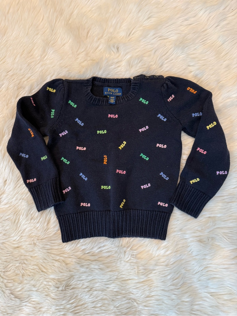 Polo by Ralph Lauren Navy Sweater Multicolor POLO Embroidery Girl Size 4T